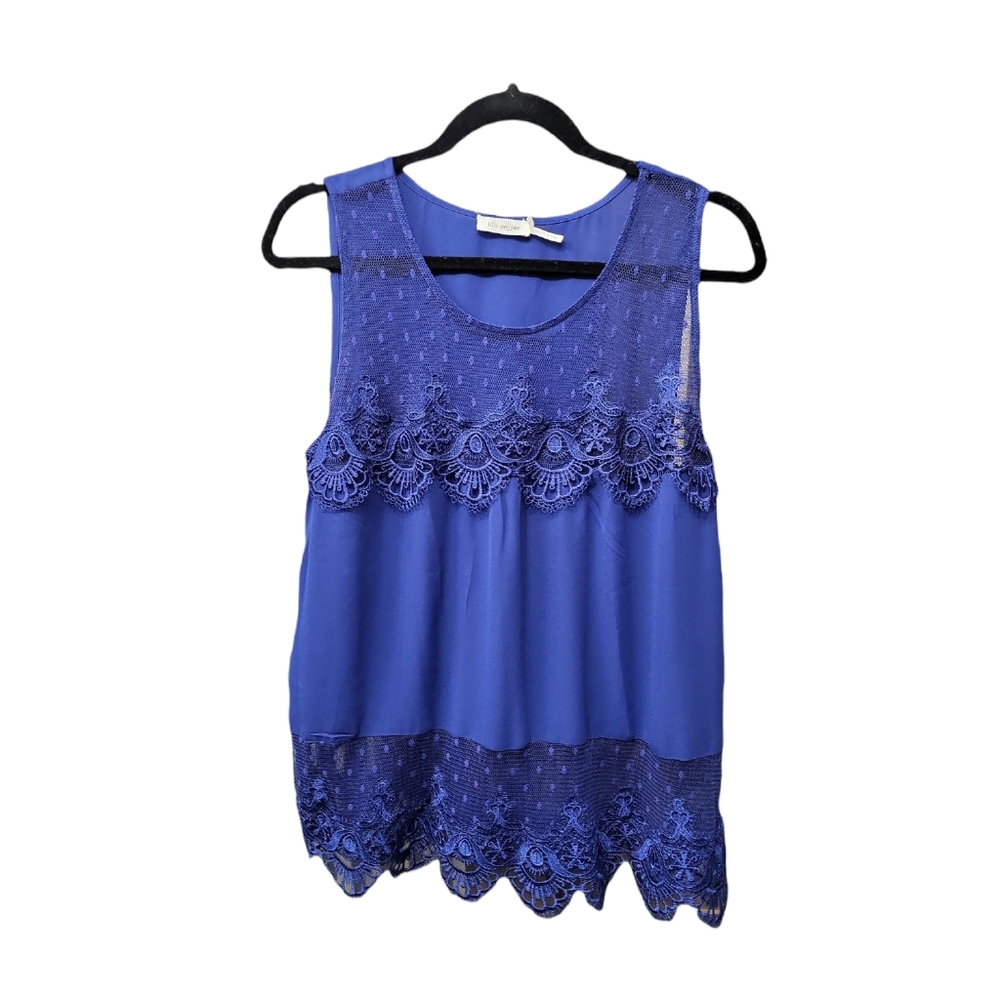 Blu Pepper Sapphire Embroidered Lace Tank, size large